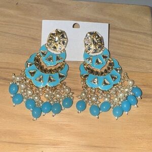 Elegant Gold and Blue Dangle Earrings